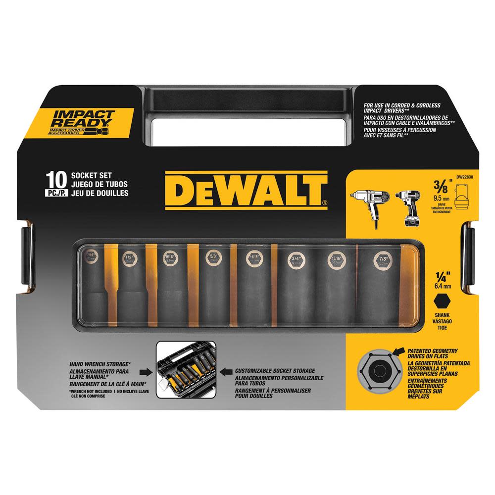 DEWALT 3/8-in 10-Piece Impact Ready Socket Set DW22838 from DEWALT - Intensery