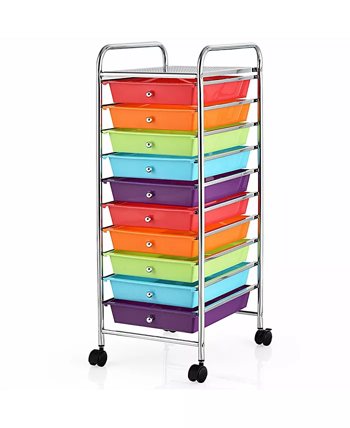 Costway 10 Drawer Rolling Storage Cart Scrapbook Office School Organizer - Intensery
