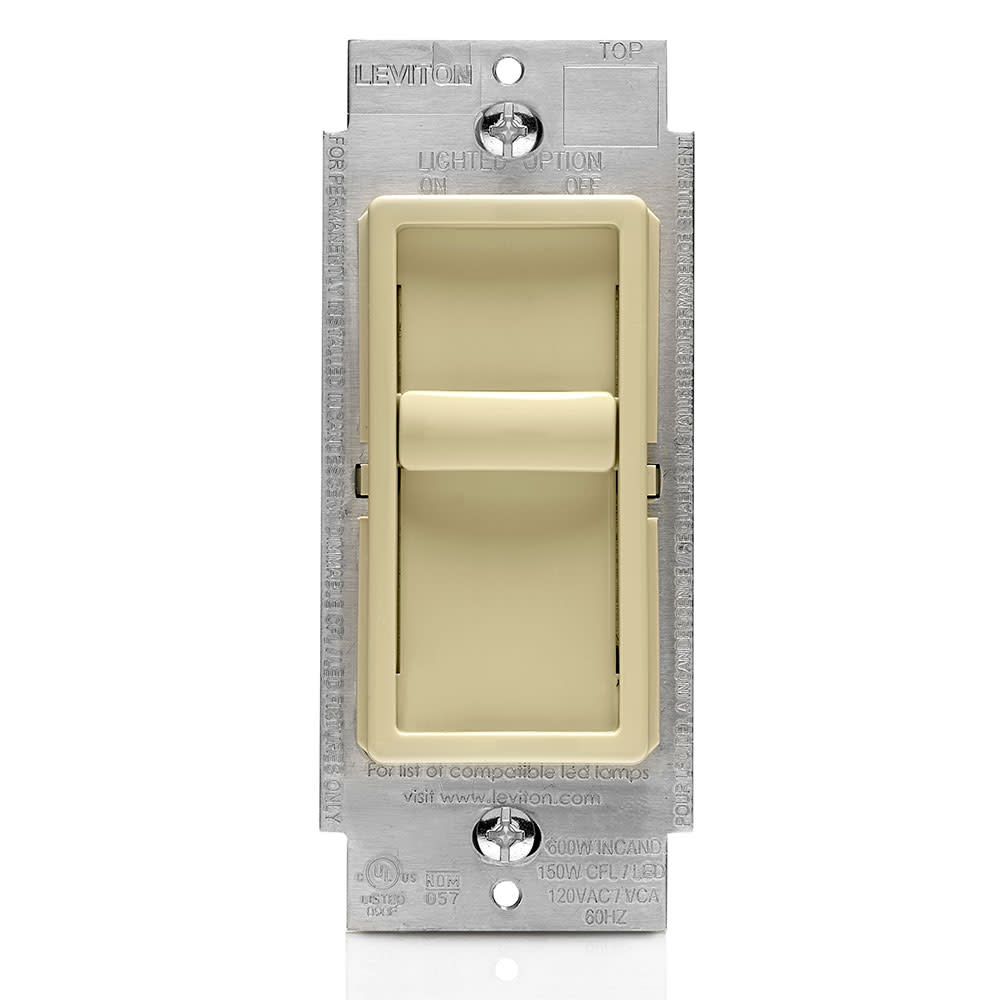 Leviton Decora Dimmer Switch Ivory Incandescent/Halogen Slide - Intensery