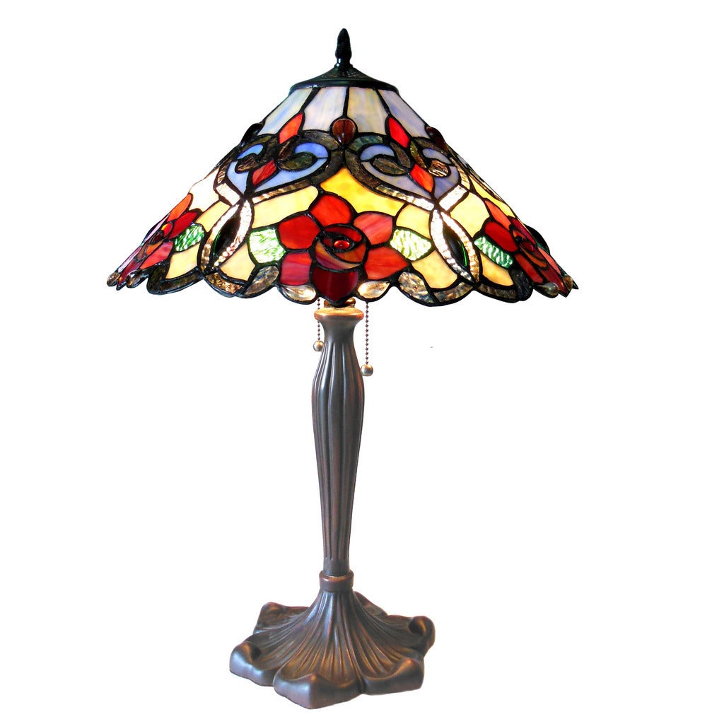 Tiffany Style Rose Floral Design 2-light Antique Bronze Table Lamp - Intensery