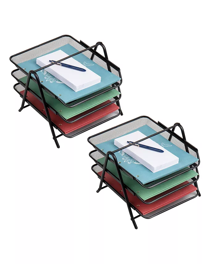 Mind Reader Network Collection， 3-Tier Paper Tray， File Storage， Desktop Organizer， Metal Mesh， Set of 2 - Intensery