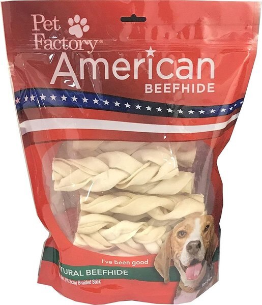 Pet Factory Beefhide 6-inch Braided Sticks Natural Flavored Natural Dog Hard Chews， 14 count - Intensery