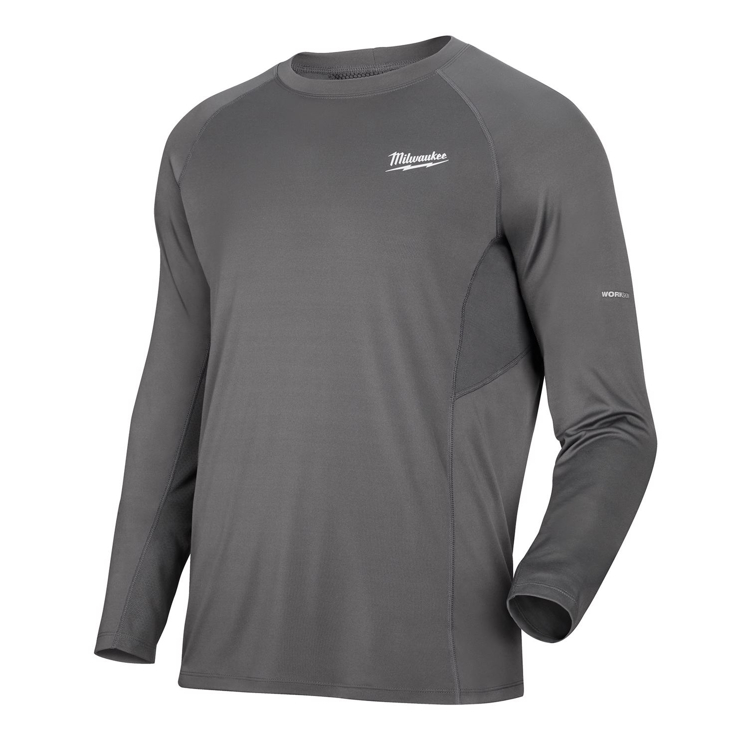 Milwaukee Workskin XXL Long Sleeve Men\u0027s Crew Neck Gray Midweight Base Layer Tee Shirt - Intensery