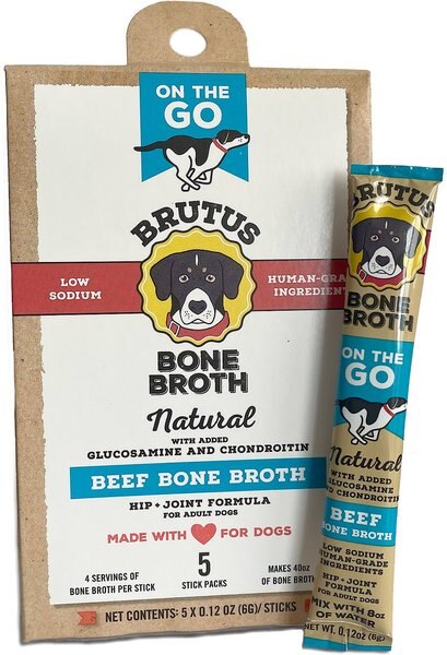Brutus Broth Instant Bone Broth Beef Flavor Dry Dog Food Topper， 5 count - Intensery