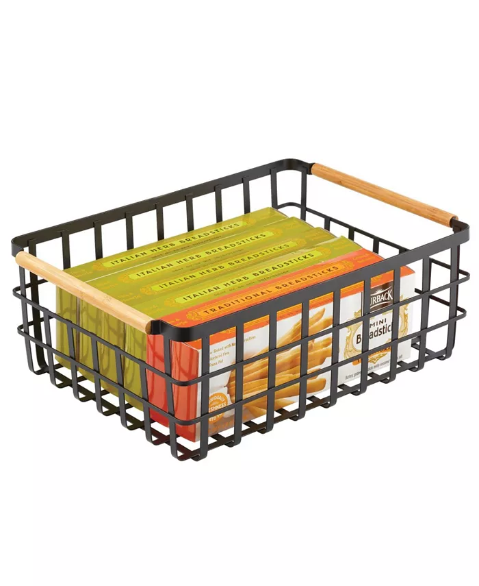 mDesign Metal Food Organizer Storage Bins with Bamboo Handles - Intensery