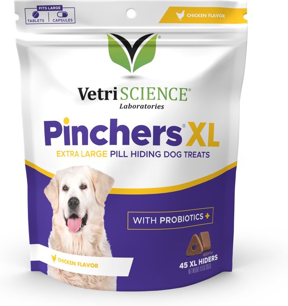 VetriScience Pinchers Pill Hiding Probiotic Chicken Flavor Dog Treats， X-Large， 45 count - Intensery