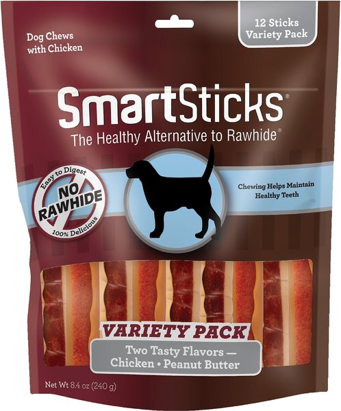 SmartBones SmartSticks Variety Pack Real Chicken and Peanut Butter Flavor Dog Treats， 12 count - Intensery