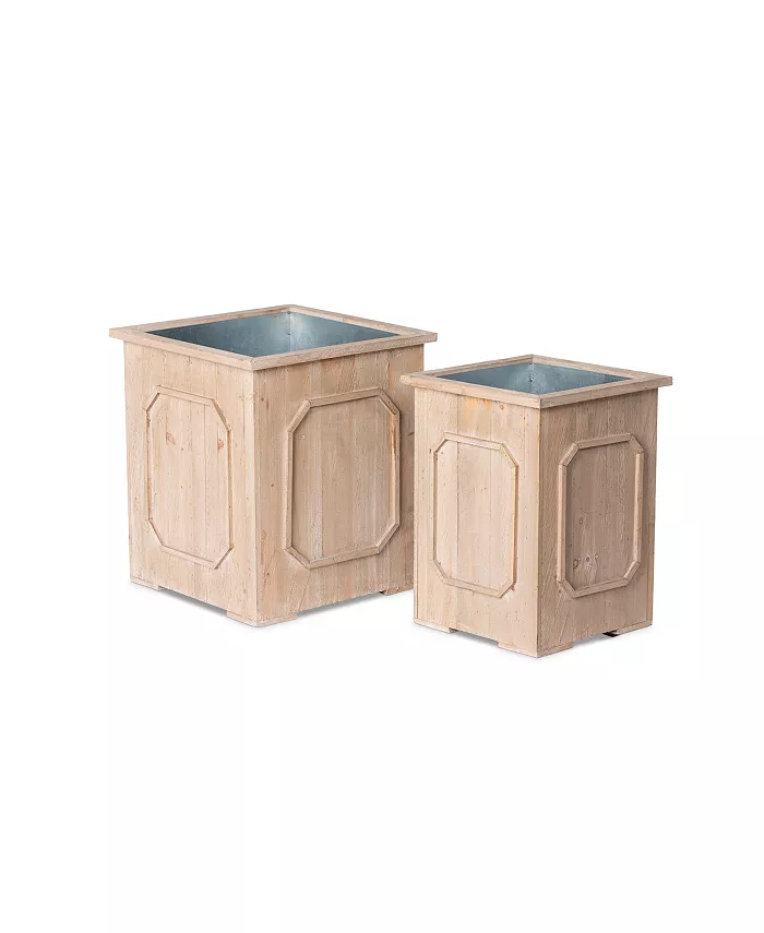 Park Hill Collection Reclaimed Wood Medallion Planters Set of 2 tin liners - Intensery