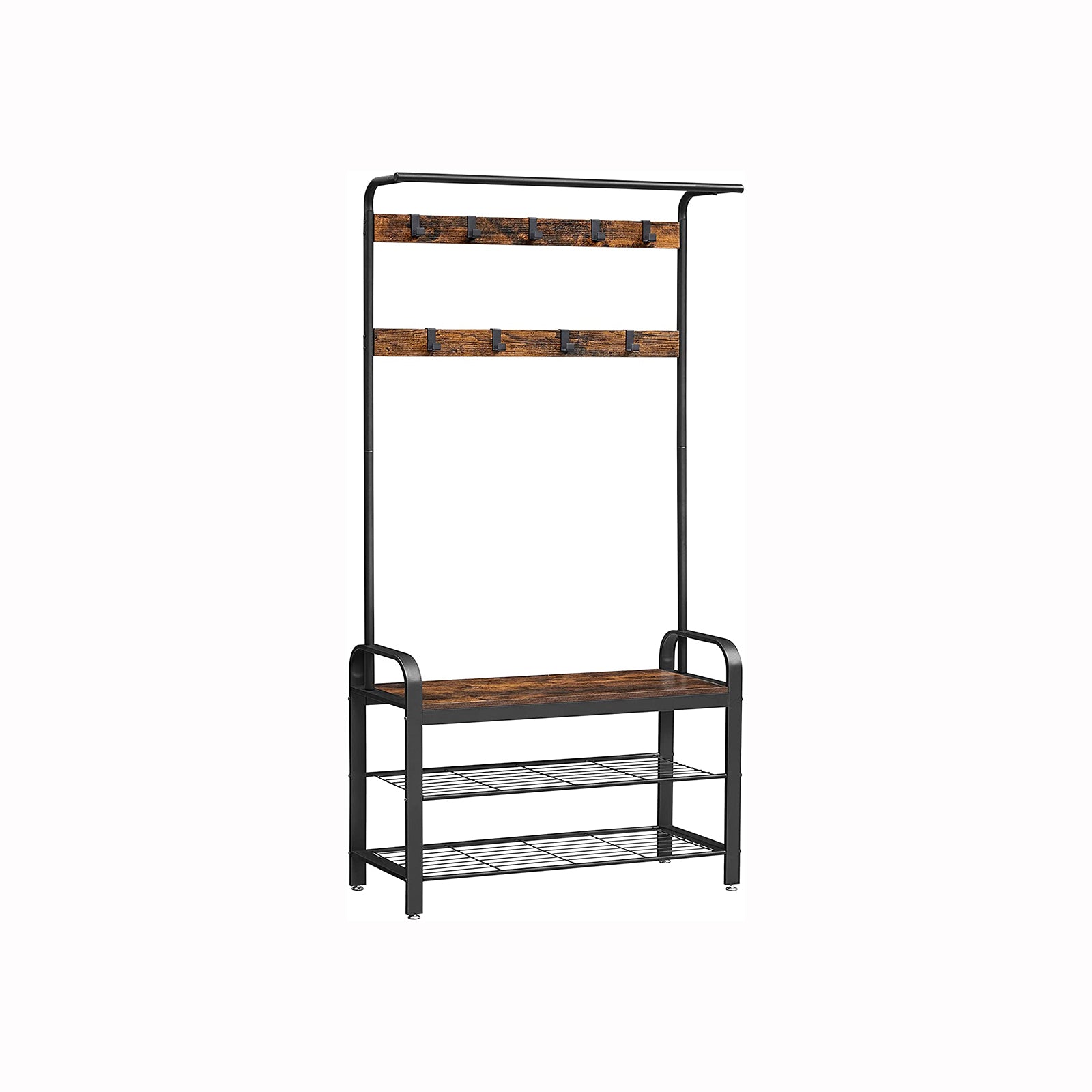 VASAGLE Rustic Brown Hall Tree with Shoe Bench - Intensery