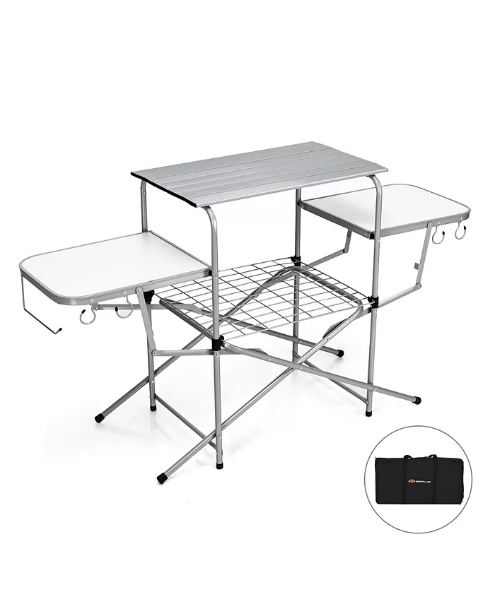 Costway Foldable Camping Table Outdoor Kitchen Portable Grilling - Intensery
