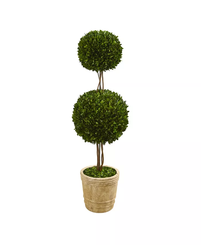 Nearly Natural 4ft. Preserved Boxwood Double Ball Topiary Tree in Planter - Intensery