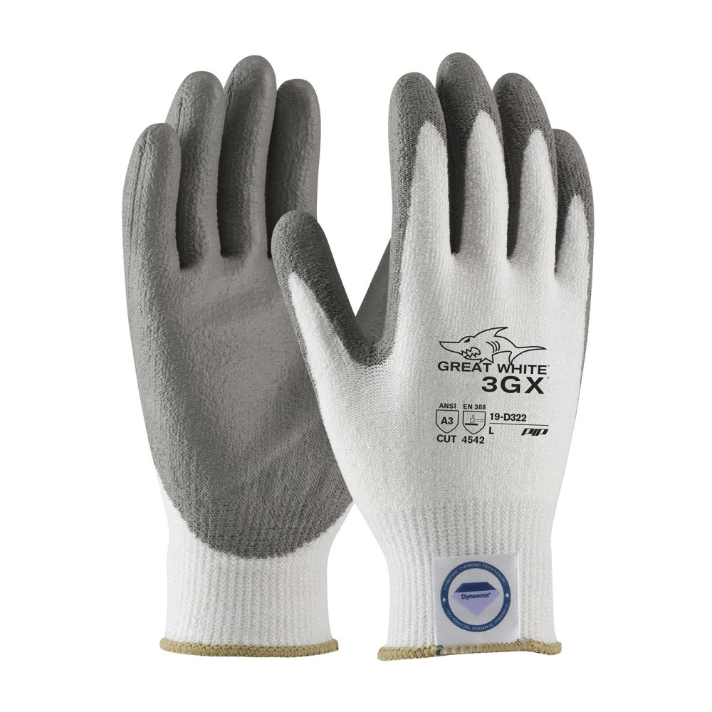 Great White® 3GX® Seamless Knit Dyneema® Diamond Blended Glove with Polyurethane Coated Smooth Grip on Palm and Fingers XL-Large - Intensery
