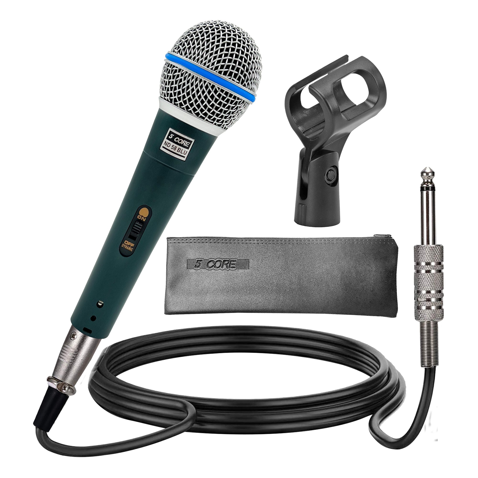 5Core Microphone Pro Neodymium Dynamic Mic XLR Audio Cardiod Karaoke w/ Mic Clip ND 58 BLU - Intensery