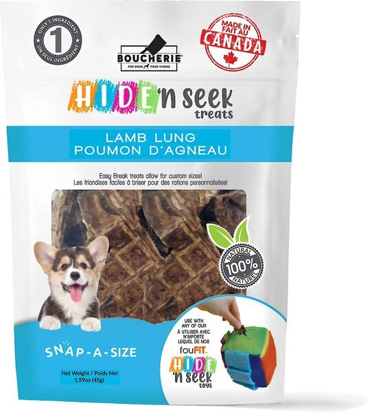 Boucherie Hide 'n Seek Treats Lamb Lung Dog Treats， 1.59-oz bag - Intensery