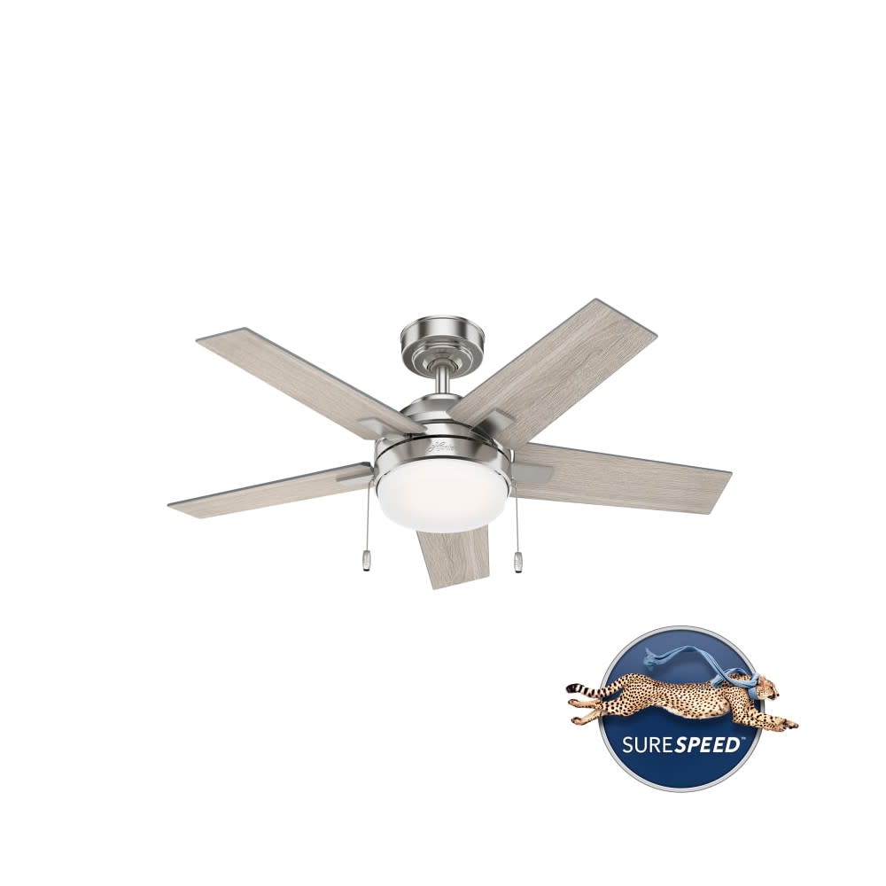 Hunter Barlett Ceiling Fan 44 Brushed Nickel Light Gray Oak - Intensery