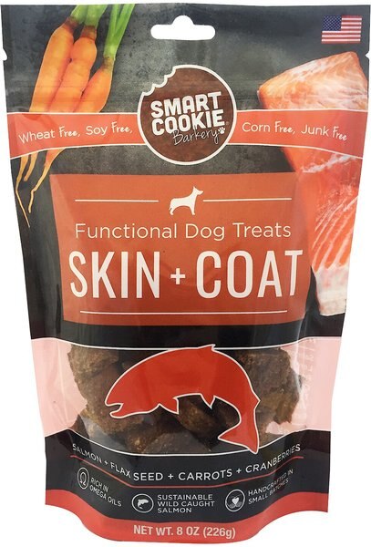 Smart Cookie Barkery Skin and Coat Salmon Dog Treats， 8-oz bag - Intensery