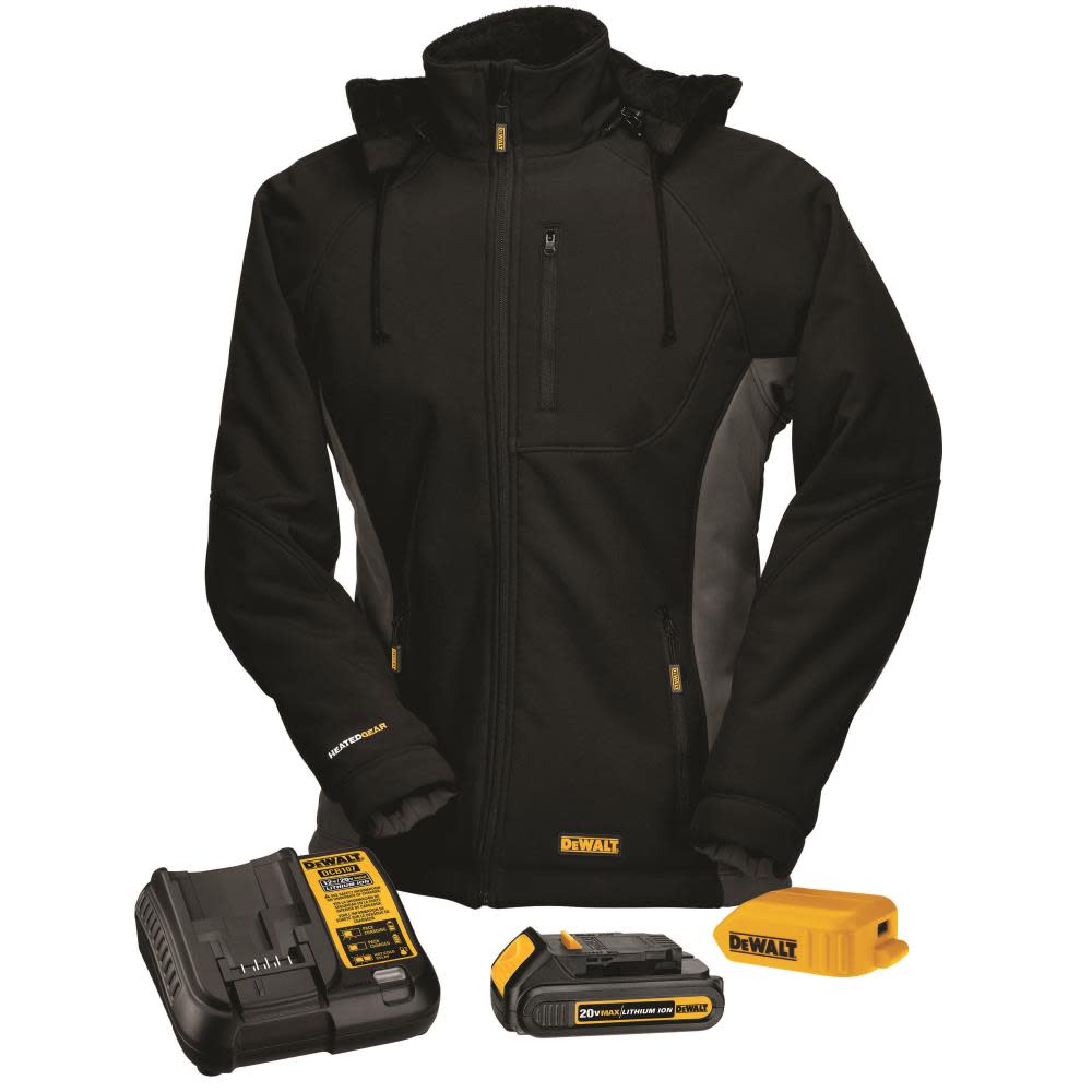 DEWALT Hooded Soft Shell Jacket Kitted: Battery Adapter and Charger Black - Medium DCHJ066C1-M from DEWALT - Intensery