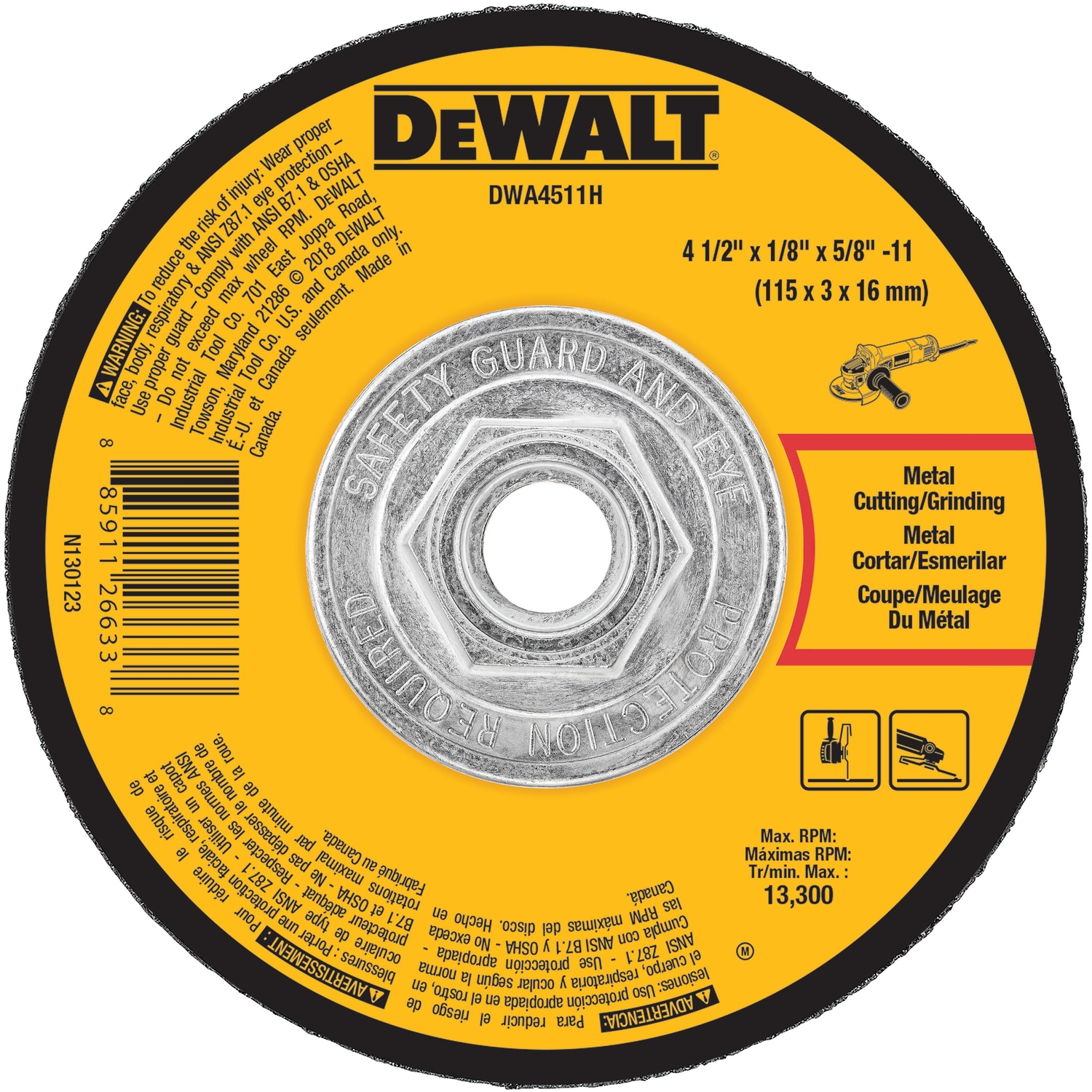 DeWalt 4-1/2 in. D X 5/8 in. Metal Grinding Wheel - Intensery