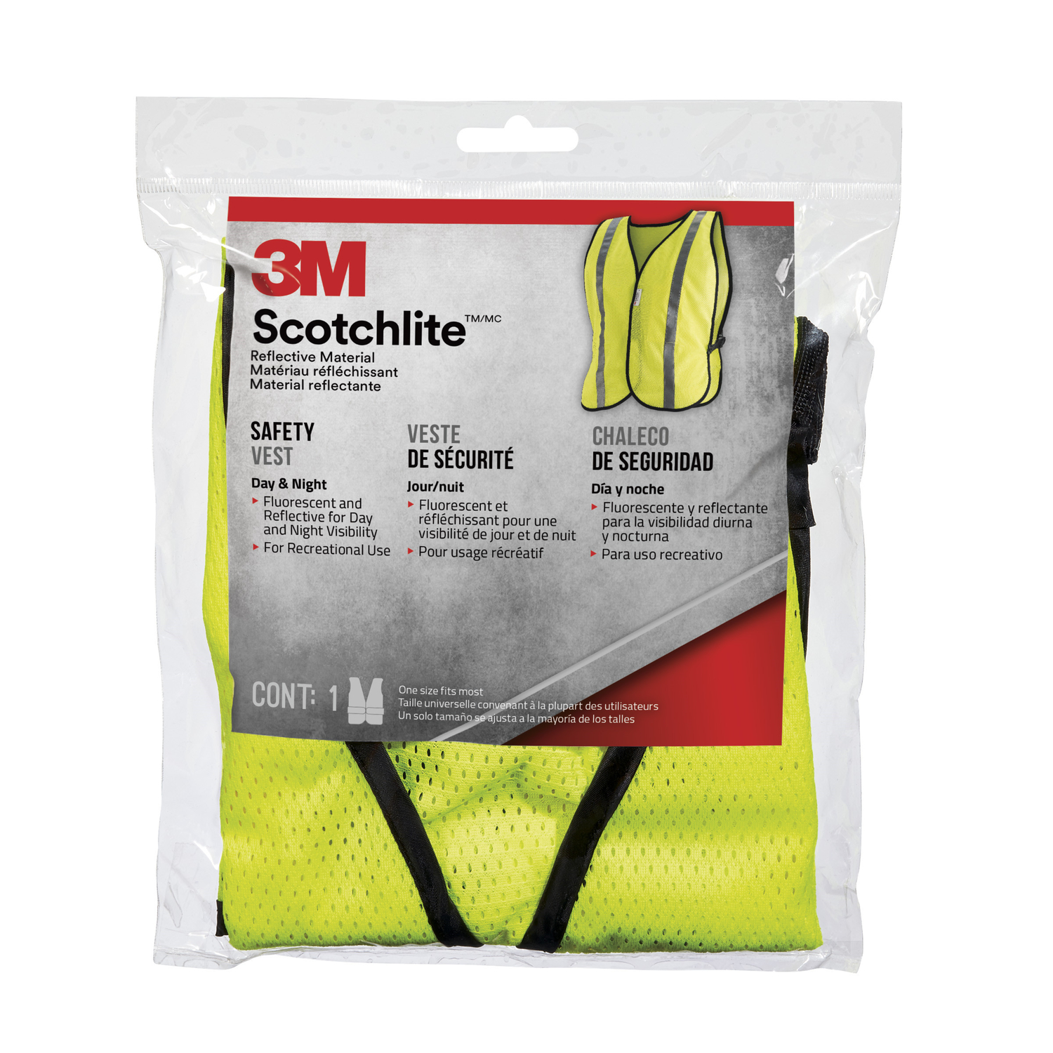 3M Scotchlite Reflective Day/Night Safety Vest Yellow One Size Fits Most - Intensery