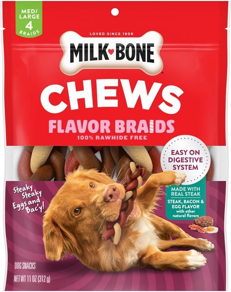 Milk-Bone Flavor Braids Chews Steaky Steaky Eggs and Bac'y Dog Treats - Intensery