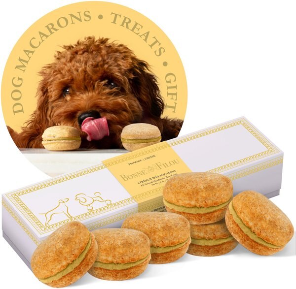 Bonne et Filou Strawberry All-Natural Handmade Macaron Dog Treats， 6 count - Intensery