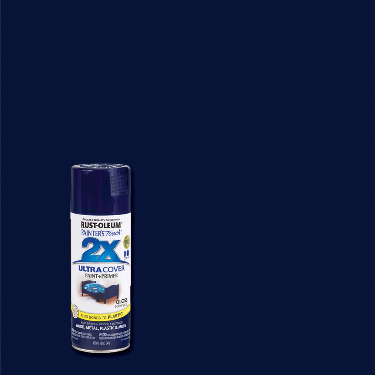 Rust-Oleum Painter\u0027s Touch 2X Ultra Cover Gloss Navy Blue Paint+Primer Spray Paint 12 oz - Intensery
