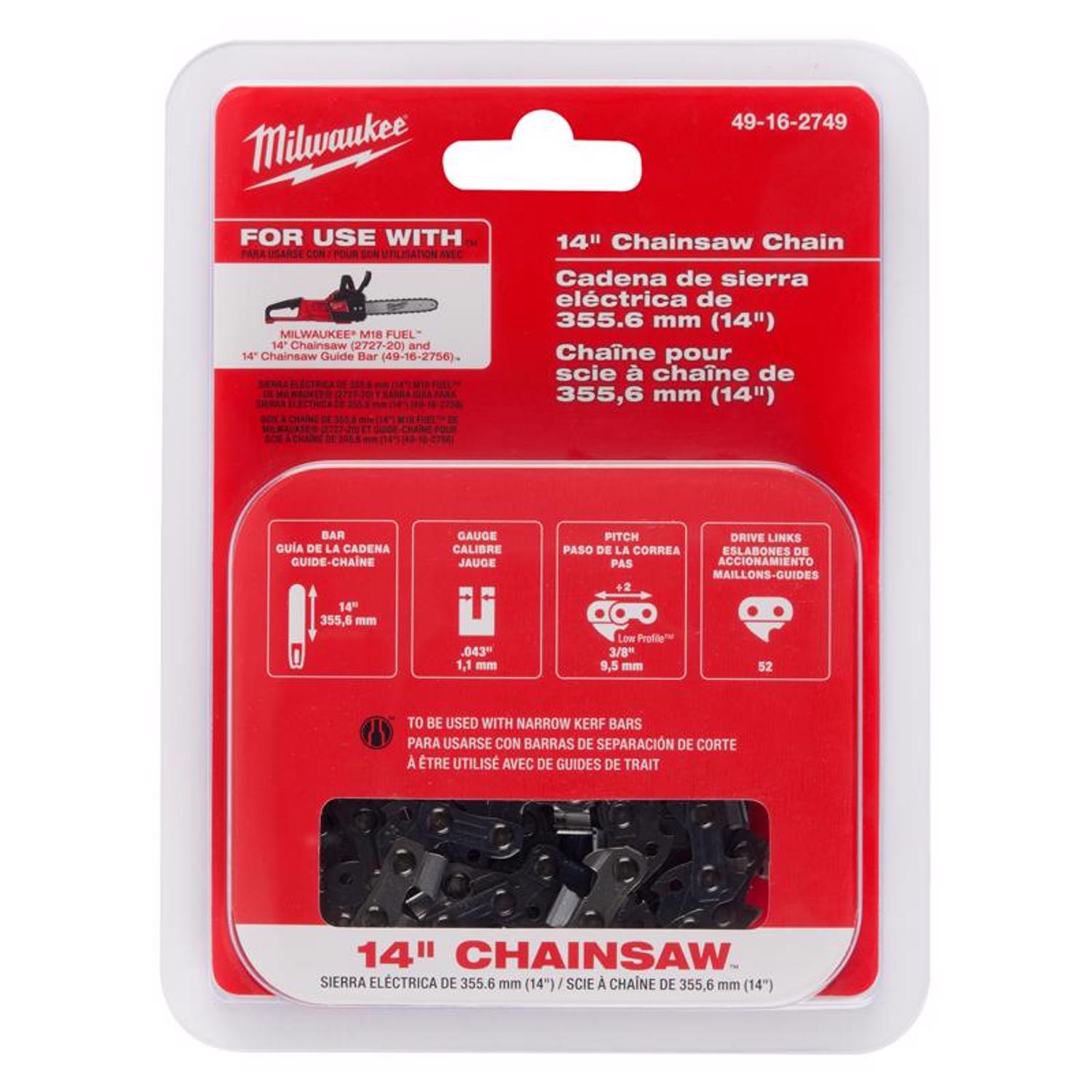 Milwaukee M18 49-16-2749 14 in. 52 links Chainsaw Chain - Intensery