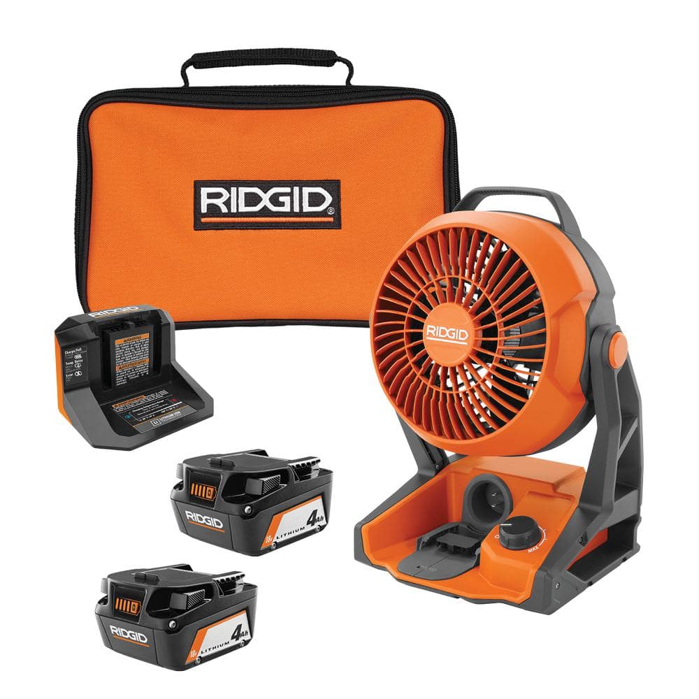 RIDGID 18V Cordless Hybrid Jobsite Fan with (2) 4.0 Ah Batteries, Charger, and Bag R860721B-AC93044SBN - Intensery