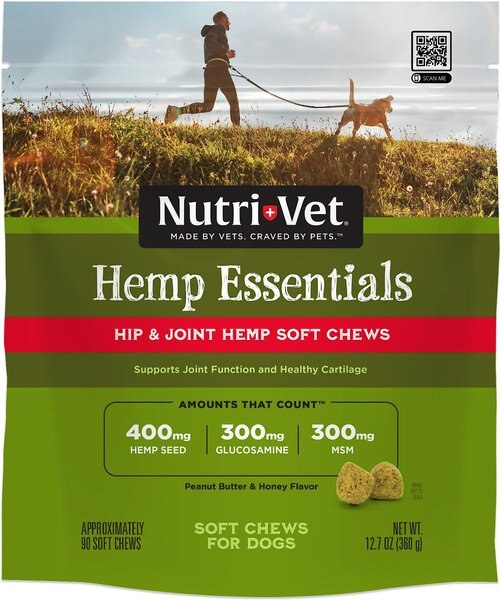 Nutri-Vet Hemp Peanut Butter and Honey Flavor Hip and Joint Soft Chew Supplement for Adult Dogs， 12.7-oz - Intensery