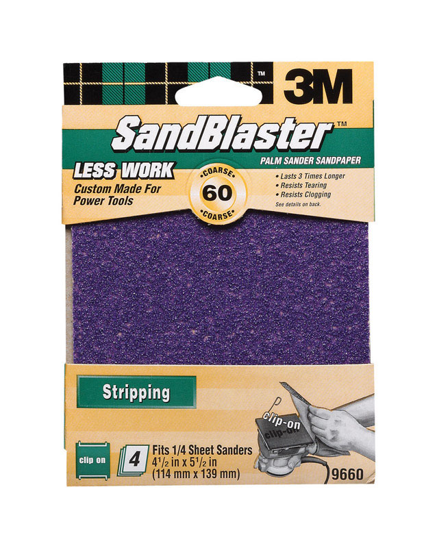 3M Sandblaster 5-1/2 in. L X 4-1/2 in. W 60 Grit Silicon Carbide Sandpaper 4 pk - Intensery