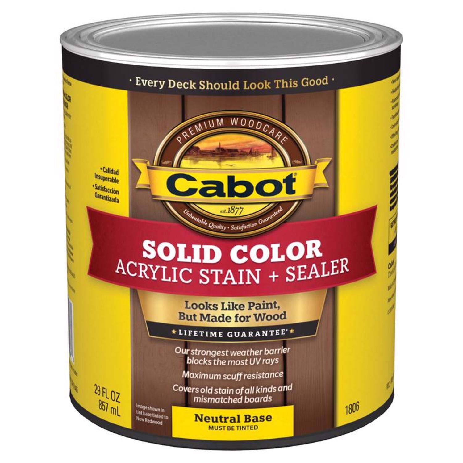 Cabot Solid Color Acrylic Stain \u0026 Sealer Solid Tintable Neutral Base Acrylic Deck Stain 1 qt - Intensery