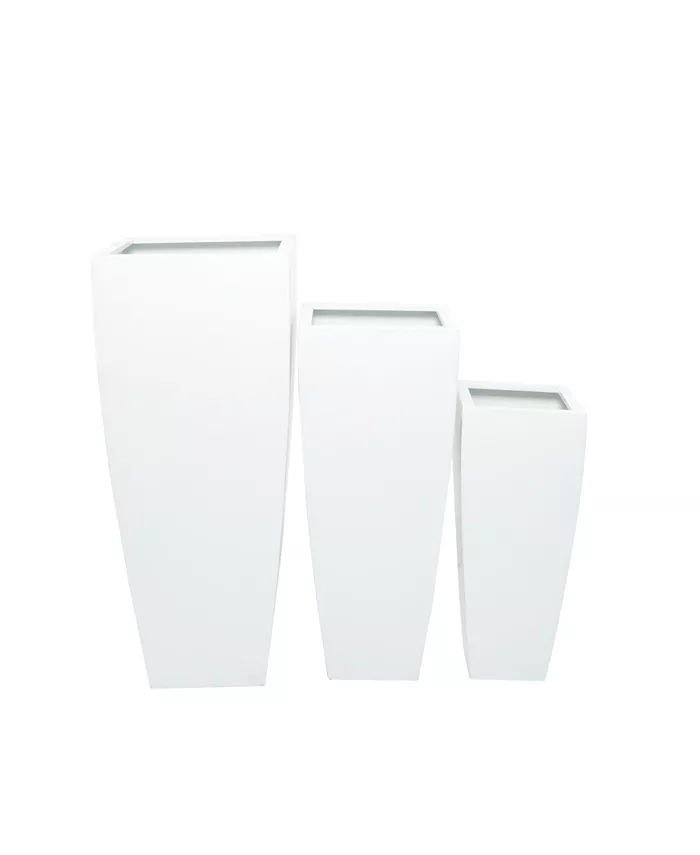 Rosemary Lane White Metal Indoor Outdoor Light Weight Planter with Tapered Base and Fluted Design Set of 3 - Intensery