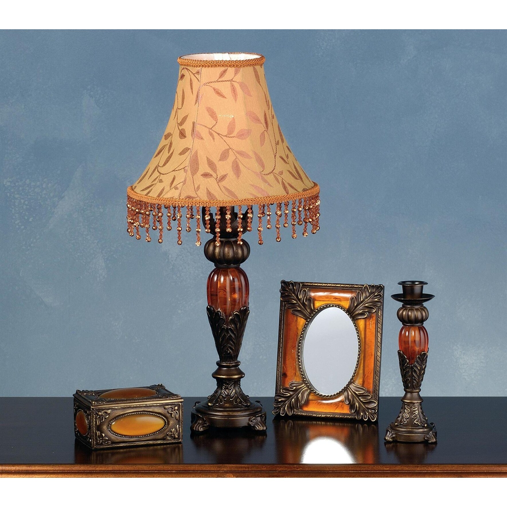 Meyda Tiffany Vintage Lamp Set from the Amherst Collection with Fringe - Intensery