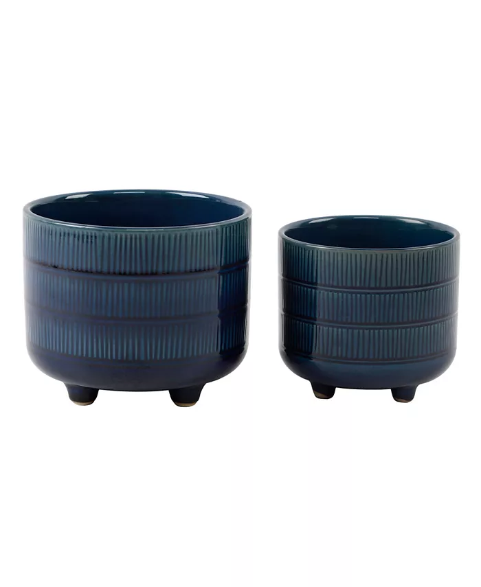 Flora Bunda Barcode Footed Ceramic Planter， Set of 2 - Intensery
