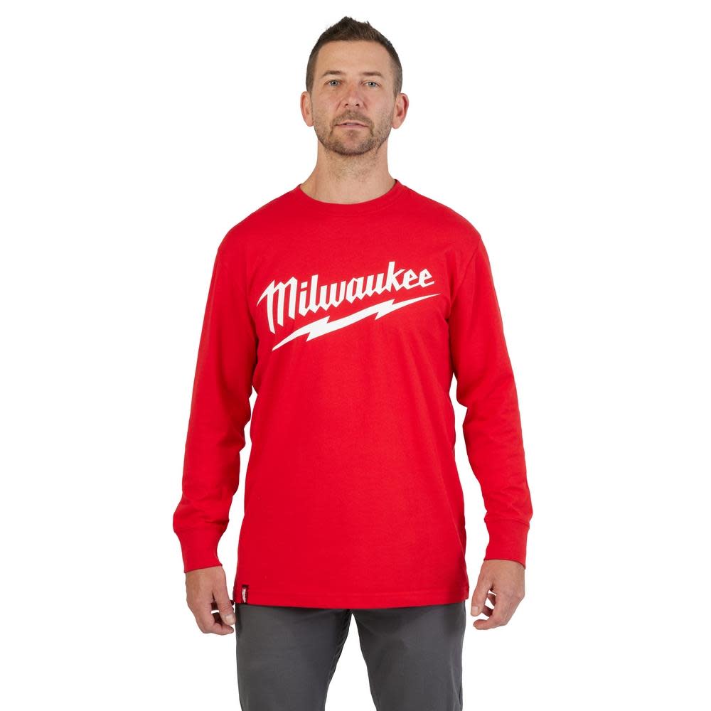 Milwaukee Heavy Duty T-Shirt Big Logo Long Sleeve Red 608RM910 from Milwaukee - Intensery