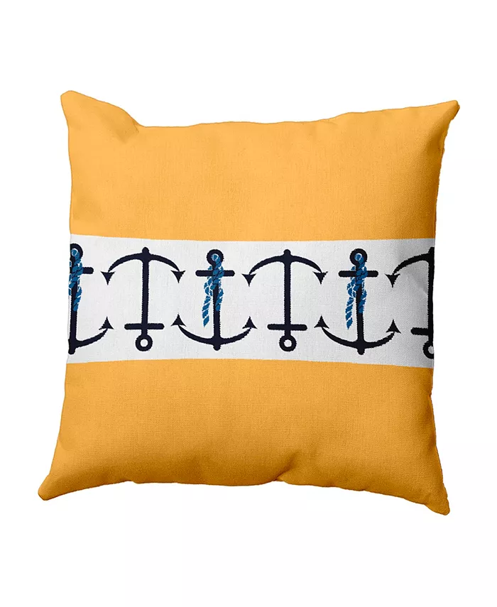 E by Design Anchor Stripe 16 Inch Yellow Decorative Nautical Throw Pillow - Intensery