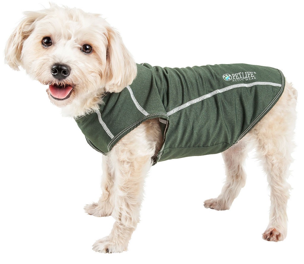 Pet Life Active 'Racerbark' 4-Way Stretch Performance Active Dog Tank Top T-Shirt in Olive Green (X-small) - Pet Life TSHL2OGXS - Intensery