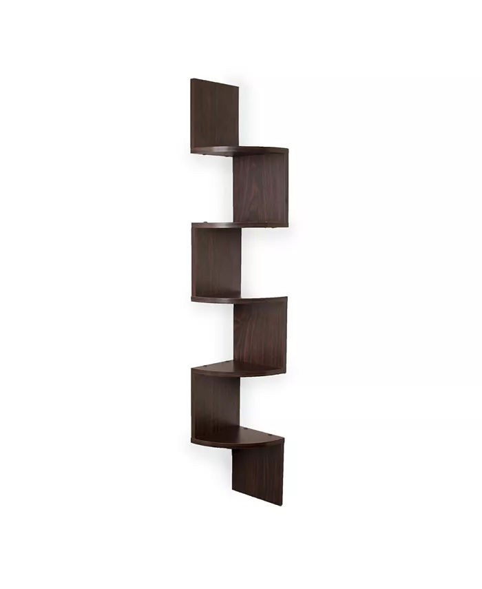 Danya B Large Laminated Walnut Veneer Corner Wall Mount Shelf - Intensery