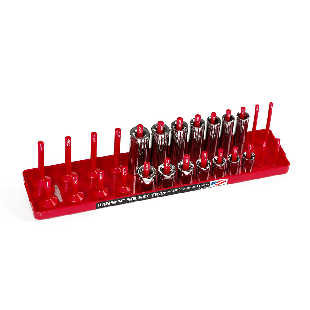 Hansen Global 2 Row Socket Tray 3/8 Drive 26 Slot SAE Red - Intensery