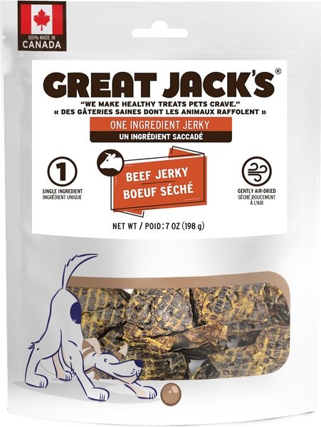 Great Jack's Air Dried Beef Jerky Dog Treats， 7-oz bag - Intensery