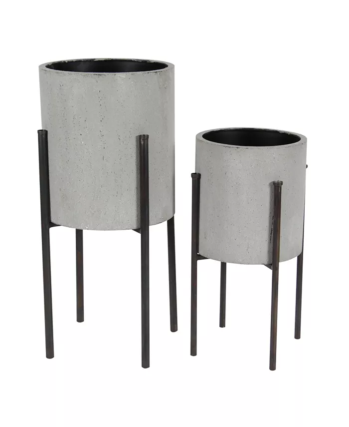 Rosemary Lane Metal Modern Planter， Set of 2 - Intensery