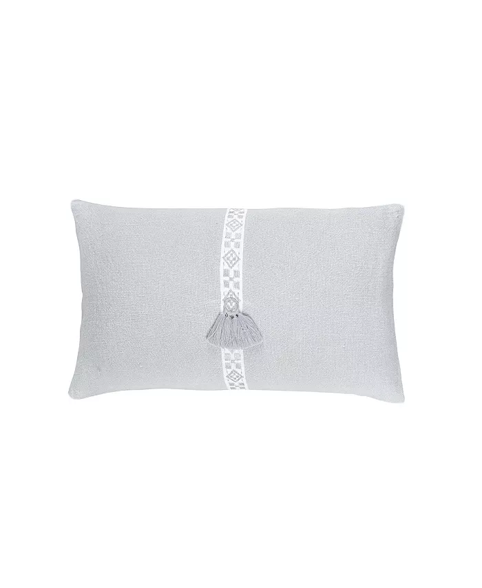 Anaya Home Light Grey Geo Trim Linen Down Alternative Lumbar Pillow - Intensery