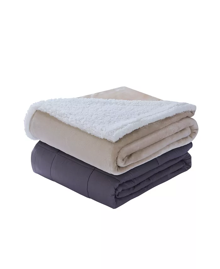 DreamLab Soft Sherpa Reversible 15lb Weighted Blanket with Washable Cover - Intensery