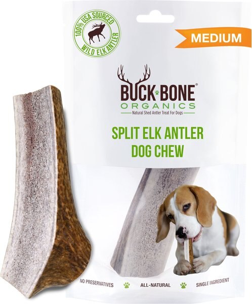 Buck Bone Organics Split Elk Antler Dog Chews， 4.5 - 5 in - Intensery