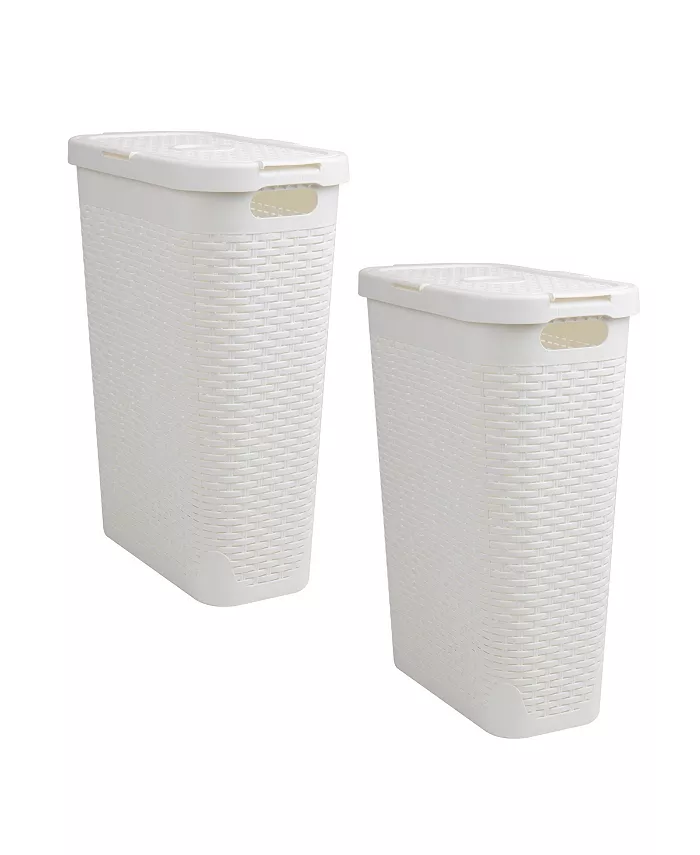 Mind Reader Basket Collection， Slim Laundry Hamper， 40 Liter 15kg， 33lbs Capacity， Cut Out Handles， Attached Hinged Lid， Ventilated， Set of 2 - Intensery