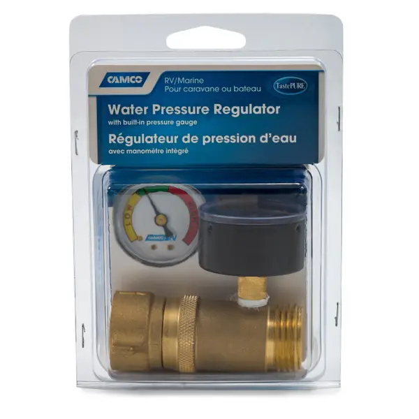 Camco Brass Water Pressure Regulator with Gauge - Intensery