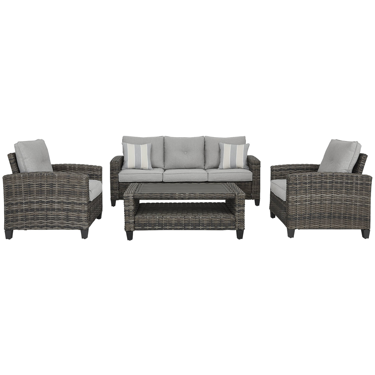 Signature Design by Ashley Cloverbrooke 4 pc Gray Aluminum Wicker Conversation Set Gray - Intensery