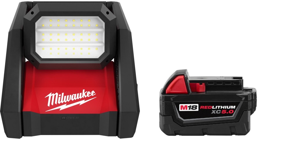 M18 ROVER Dual Power Flood Light with M18 REDLITHIUM XC 5.0Ah Extended Capacity Battery Pack Bundle - Intensery