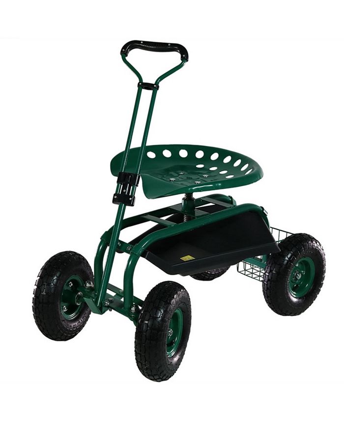 Sunnydaze Decor Steel Rolling Garden Cart with Extended Swivel Basket - Green - Intensery