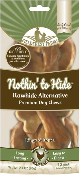 Fieldcrest Farms Nothin' To Hide Rawhide Alternative Premium Dog Chews Rings and Bones Chicken Flavor Natural Chew Dog Treats， 12 count - Intensery